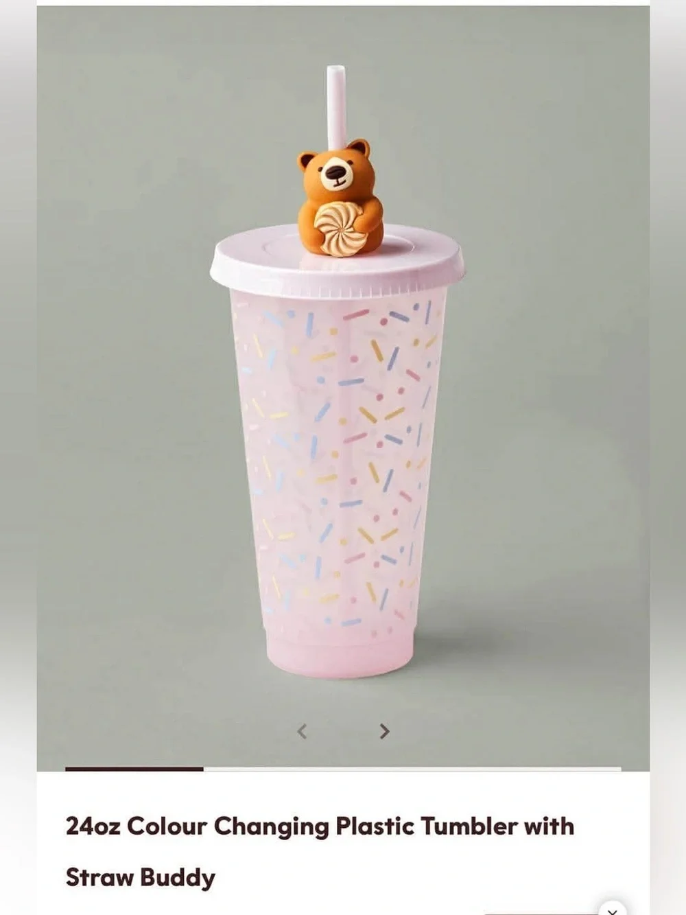 24oz Pink Colour-Changing Tumbler with Bear Straw Buddy